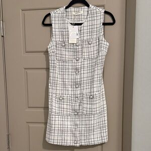 Commense Chic White and Black Plaid Dress